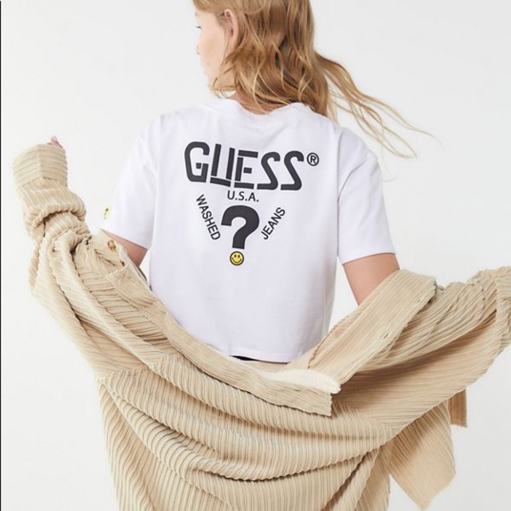Guess x Chinatown Market White Smiley Crop Top Size Small